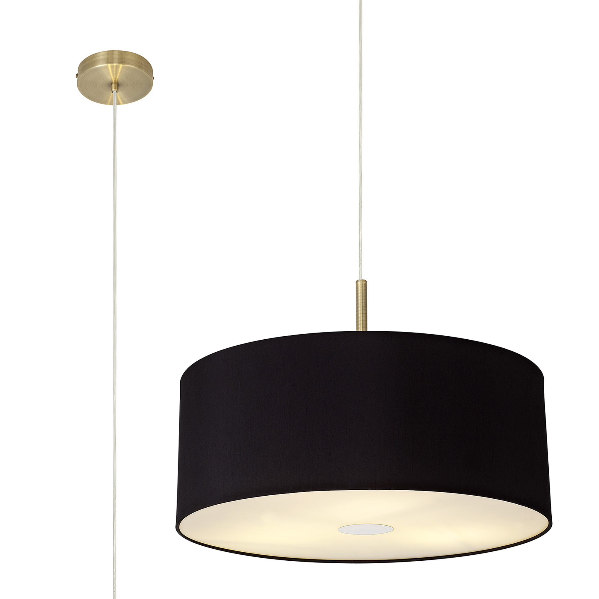 DK0407  Baymont 50cm 3 Light Pendant Antique Brass, Midnight Black/Green Olive, Frosted Diffuser